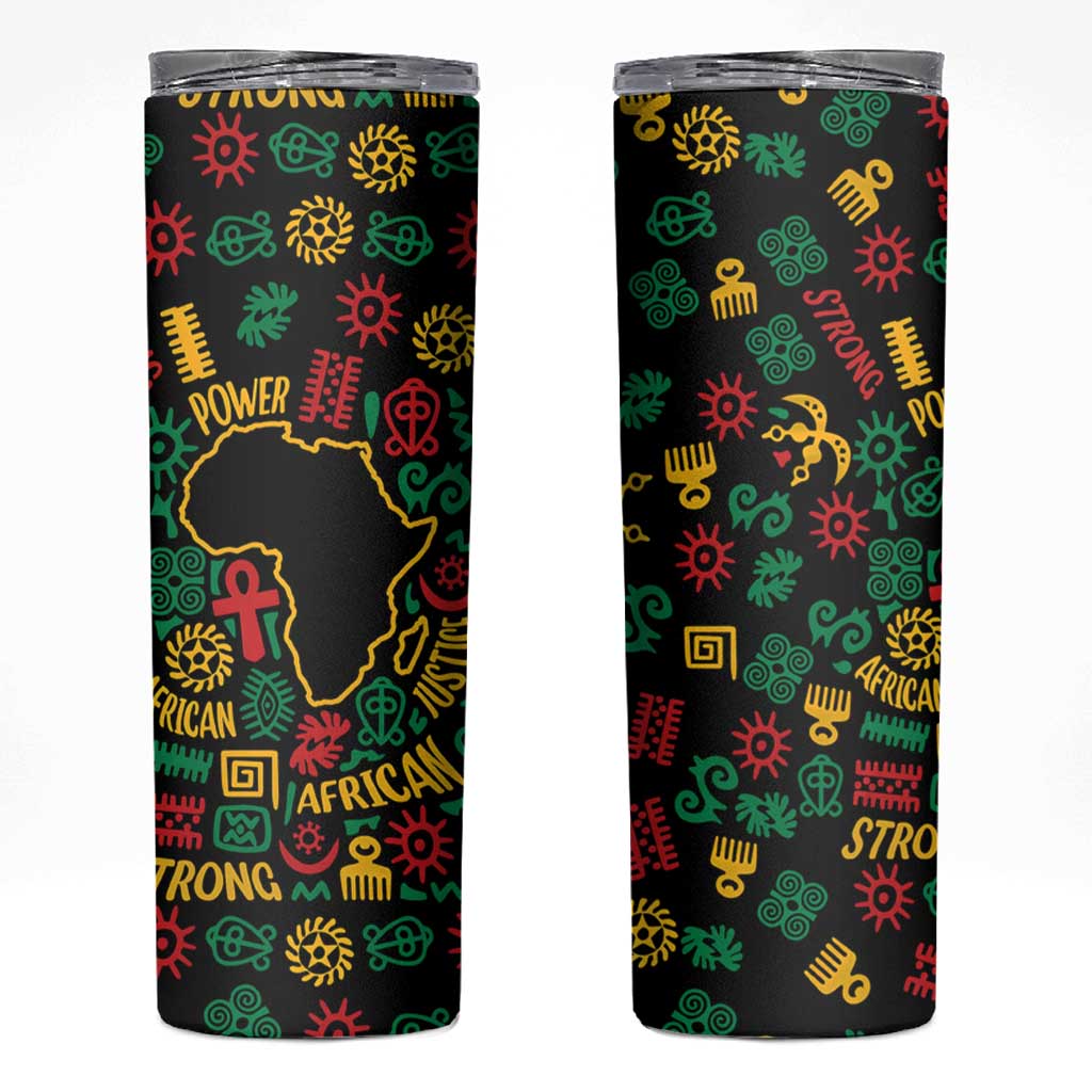 African Map Symbol Skinny Tumbler with Red Yellow Green Tribal Symbols and Empowering Pattern - Wonder Print Shop