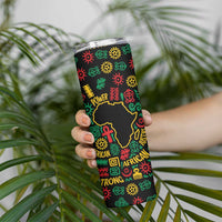 African Map Symbol Skinny Tumbler with Red Yellow Green Tribal Symbols and Empowering Pattern - Wonder Print Shop