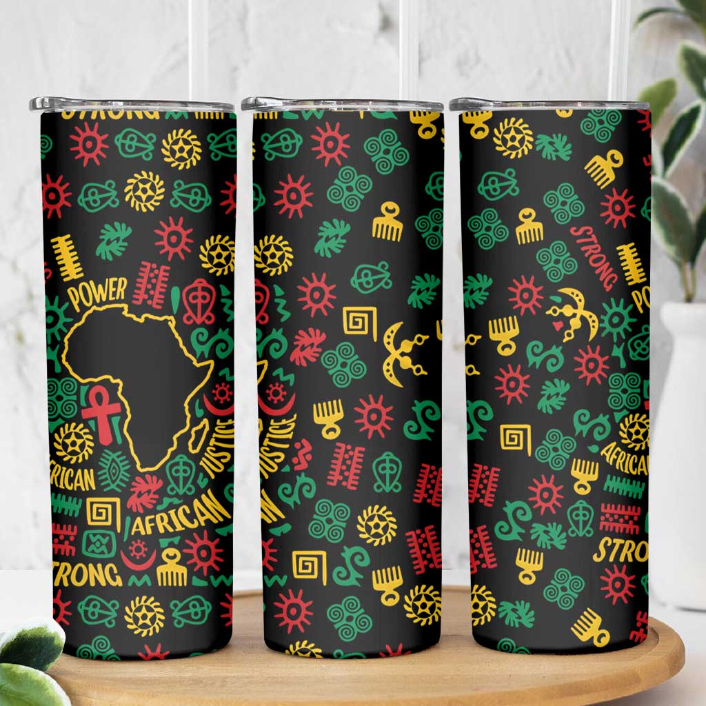 African Map Symbol Skinny Tumbler with Red Yellow Green Tribal Symbols and Empowering Pattern - Wonder Print Shop