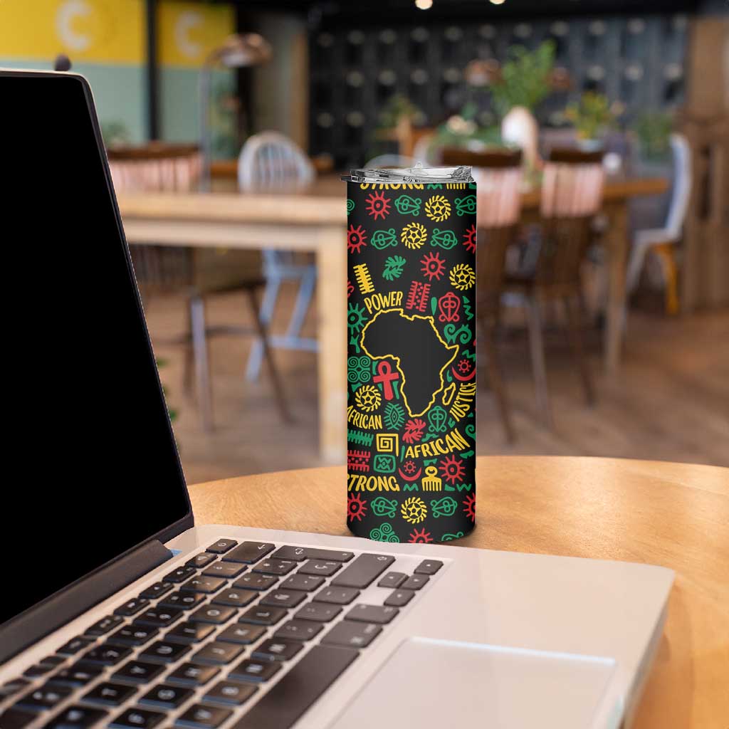 African Map Symbol Skinny Tumbler with Red Yellow Green Tribal Symbols and Empowering Pattern - Wonder Print Shop
