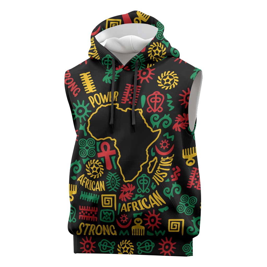 African Map Symbol Sleeveless Hoodie with Red Yellow Green Tribal Symbols and Empowering Pattern - Wonder Print Shop
