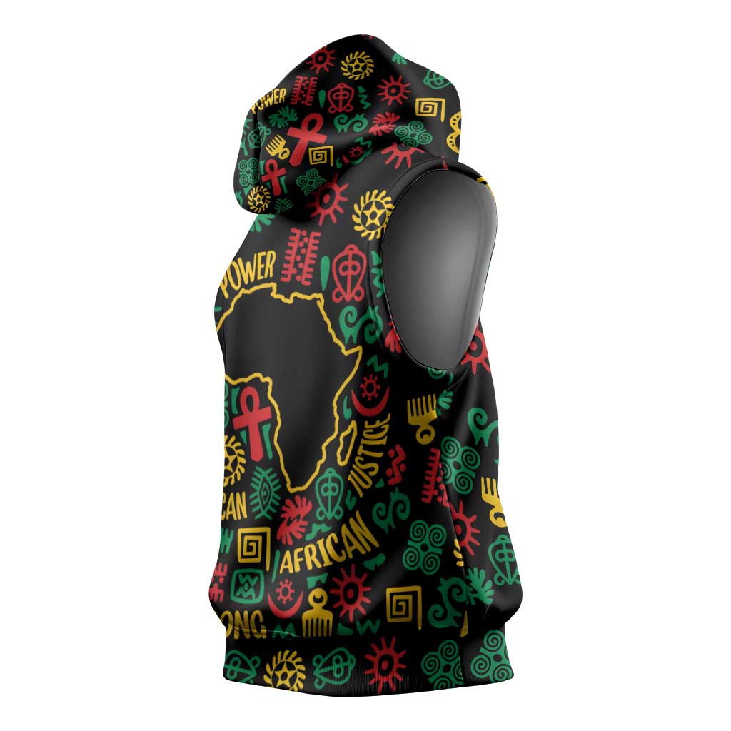 African Map Symbol Sleeveless Hoodie with Red Yellow Green Tribal Symbols and Empowering Pattern - Wonder Print Shop