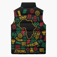 African Map Symbol Sleeveless Puffer Jacket with Red Yellow Green Tribal Symbols and Empowering Pattern - Wonder Print Shop