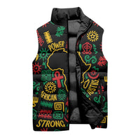 African Map Symbol Sleeveless Puffer Jacket with Red Yellow Green Tribal Symbols and Empowering Pattern - Wonder Print Shop