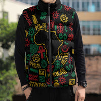African Map Symbol Sleeveless Puffer Jacket with Red Yellow Green Tribal Symbols and Empowering Pattern - Wonder Print Shop