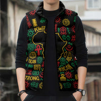African Map Symbol Sleeveless Puffer Jacket with Red Yellow Green Tribal Symbols and Empowering Pattern - Wonder Print Shop