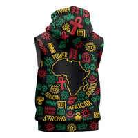 African Map Symbol Sleeveless Zip Hoodie with Red Yellow Green Tribal Symbols and Empowering Pattern - Wonder Print Shop