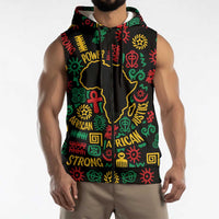 African Map Symbol Sleeveless Zip Hoodie with Red Yellow Green Tribal Symbols and Empowering Pattern - Wonder Print Shop