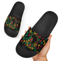 African Map Symbol Slide Sandals with Red Yellow Green Tribal Symbols and Empowering Pattern - Wonder Print Shop