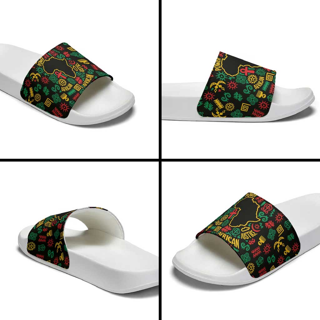 African Map Symbol Slide Sandals with Red Yellow Green Tribal Symbols and Empowering Pattern - Wonder Print Shop