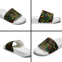 African Map Symbol Slide Sandals with Red Yellow Green Tribal Symbols and Empowering Pattern - Wonder Print Shop