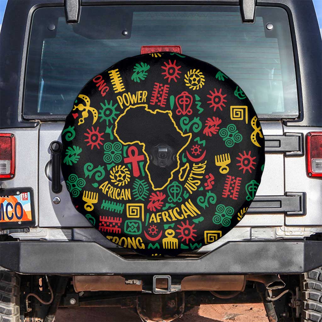 African Map Symbol Spare Tire Cover with Red Yellow Green Tribal Symbols and Empowering Pattern - Wonder Print Shop