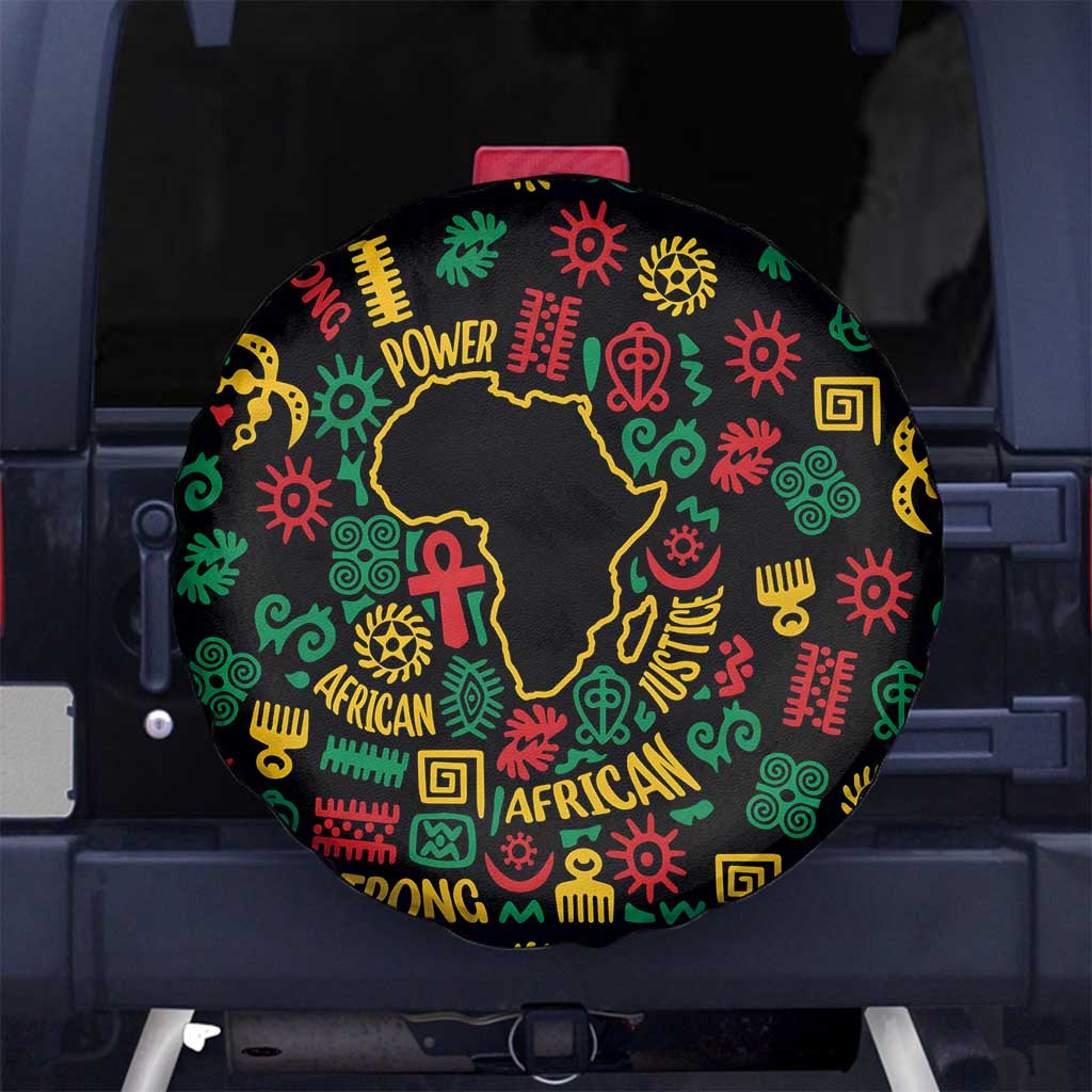 African Map Symbol Spare Tire Cover with Red Yellow Green Tribal Symbols and Empowering Pattern - Wonder Print Shop
