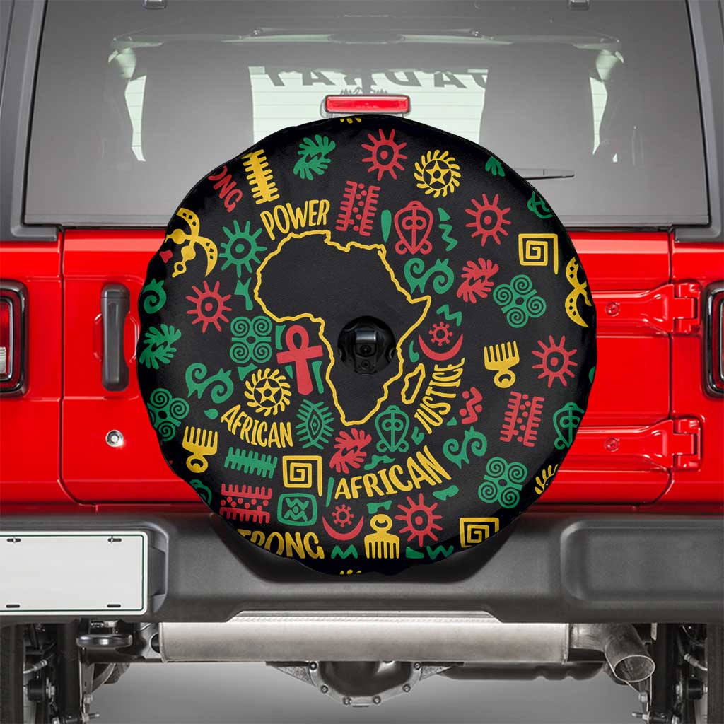 African Map Symbol Spare Tire Cover with Red Yellow Green Tribal Symbols and Empowering Pattern - Wonder Print Shop