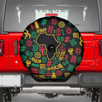 African Map Symbol Spare Tire Cover with Red Yellow Green Tribal Symbols and Empowering Pattern - Wonder Print Shop