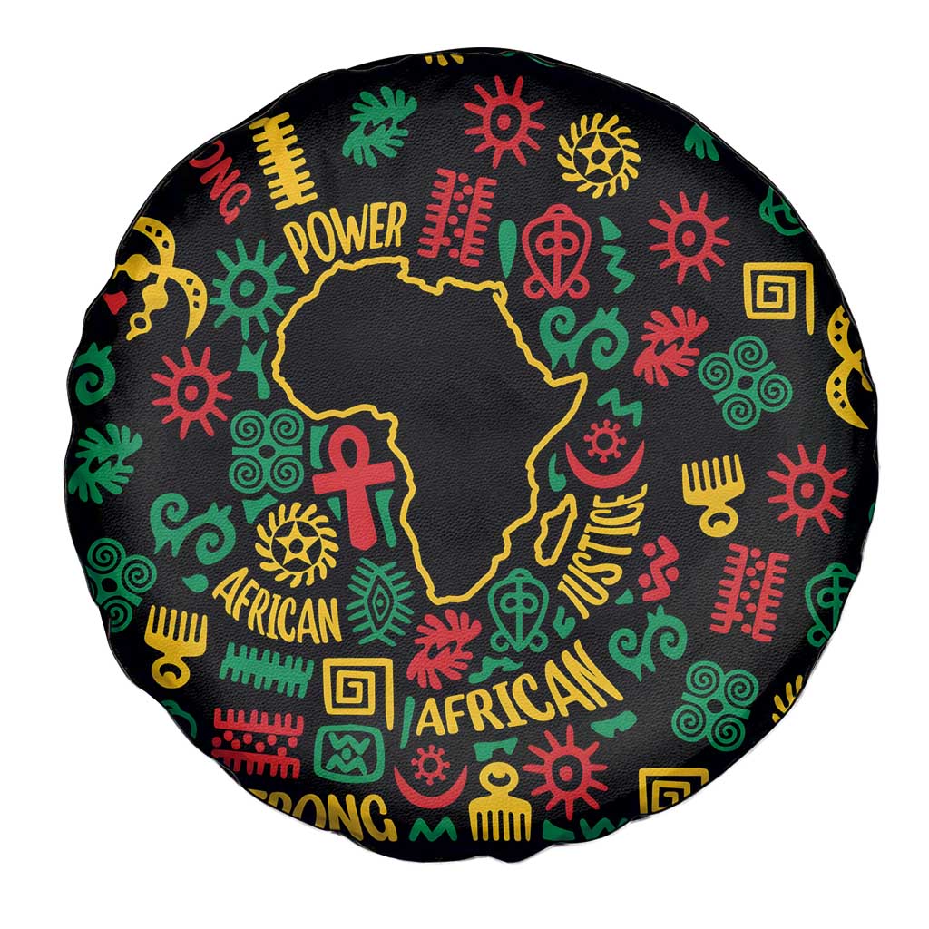 African Map Symbol Spare Tire Cover with Red Yellow Green Tribal Symbols and Empowering Pattern - Wonder Print Shop