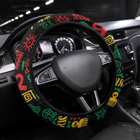 African Map Symbol Steering Wheel Cover with Red Yellow Green Tribal Symbols and Empowering Pattern - Wonder Print Shop