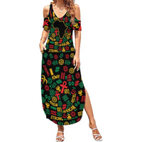 African Map Symbol Summer Maxi Dress with Red Yellow Green Tribal Symbols and Empowering Pattern - Wonder Print Shop