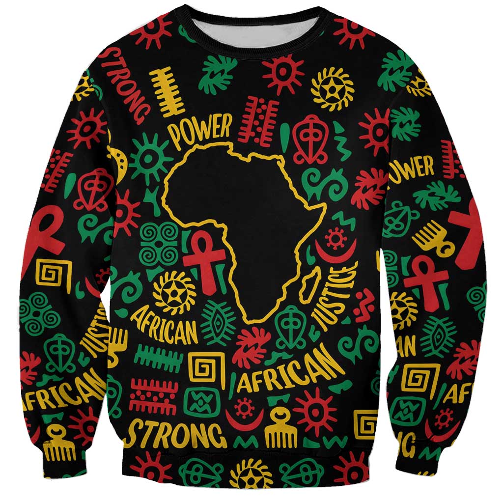 African Map Symbol Sweatshirt with Red Yellow Green Tribal Symbols and Empowering Pattern - Wonder Print Shop