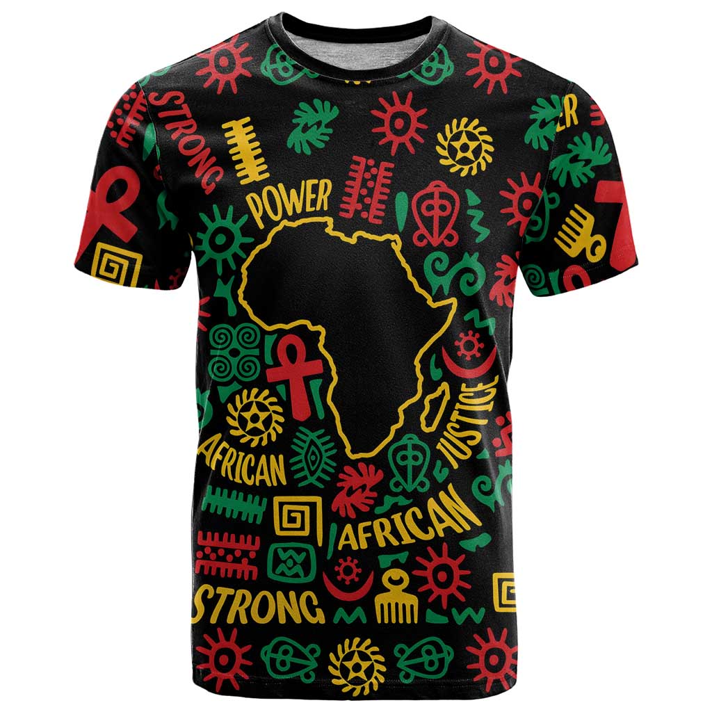 African Map Symbol T Shirt with Red Yellow Green Tribal Symbols and Empowering Pattern - Wonder Print Shop