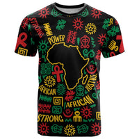 African Map Symbol T Shirt with Red Yellow Green Tribal Symbols and Empowering Pattern - Wonder Print Shop