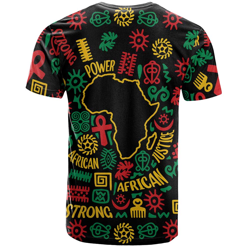 African Map Symbol T Shirt with Red Yellow Green Tribal Symbols and Empowering Pattern - Wonder Print Shop