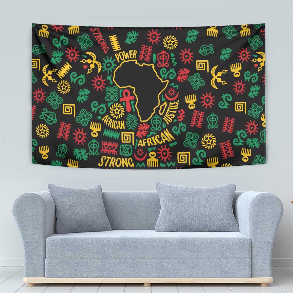 African Map Symbol Tapestry with Red Yellow Green Tribal Symbols and Empowering Pattern - Wonder Print Shop
