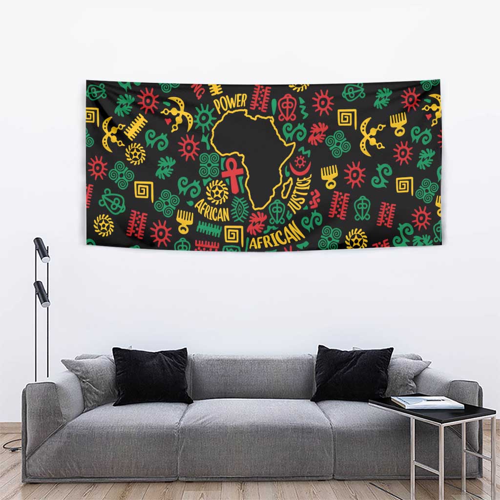 African Map Symbol Tapestry with Red Yellow Green Tribal Symbols and Empowering Pattern - Wonder Print Shop