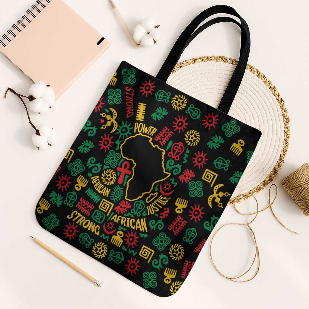 African Map Symbol Tote Bag with Red Yellow Green Tribal Symbols and Empowering Pattern - Wonder Print Shop