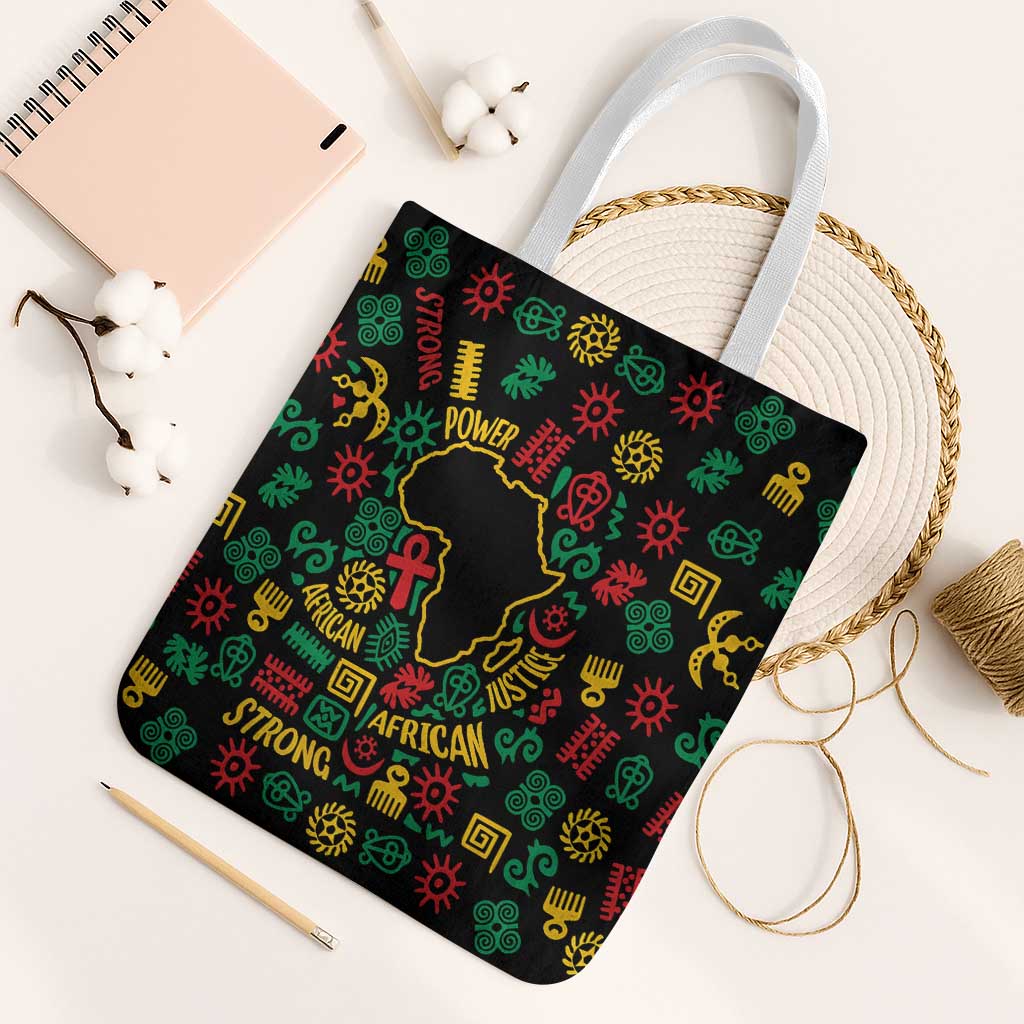 African Map Symbol Tote Bag with Red Yellow Green Tribal Symbols and Empowering Pattern - Wonder Print Shop