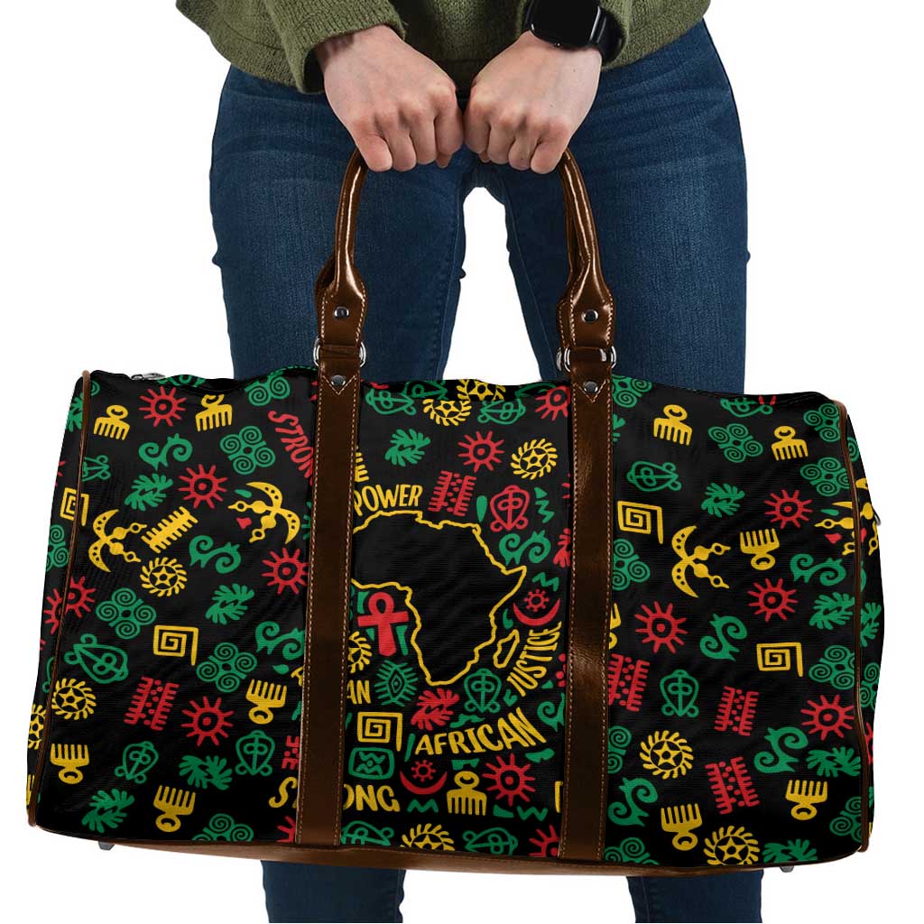 African Map Symbol Travel Bag with Red Yellow Green Tribal Symbols and Empowering Pattern - Wonder Print Shop