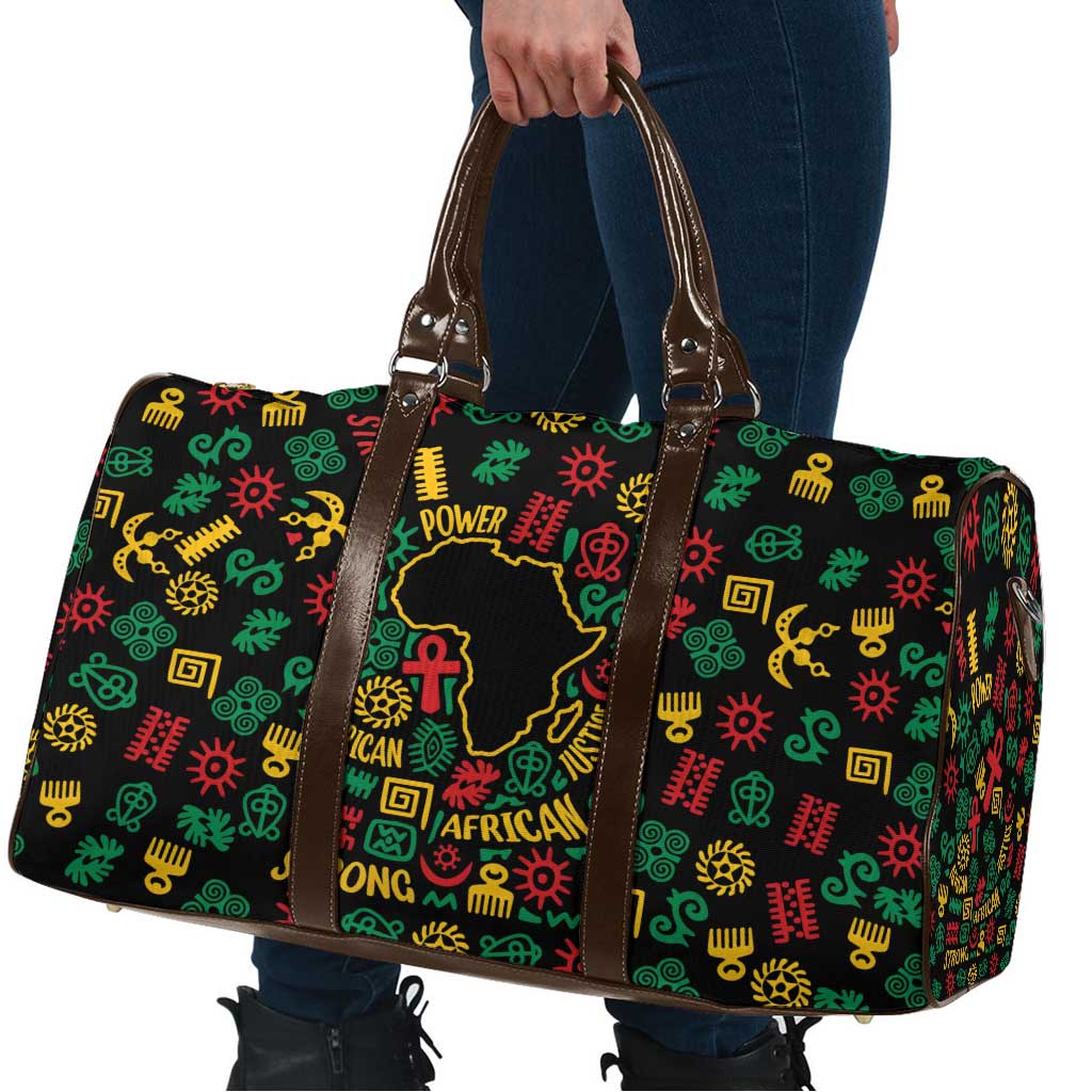African Map Symbol Travel Bag with Red Yellow Green Tribal Symbols and Empowering Pattern - Wonder Print Shop