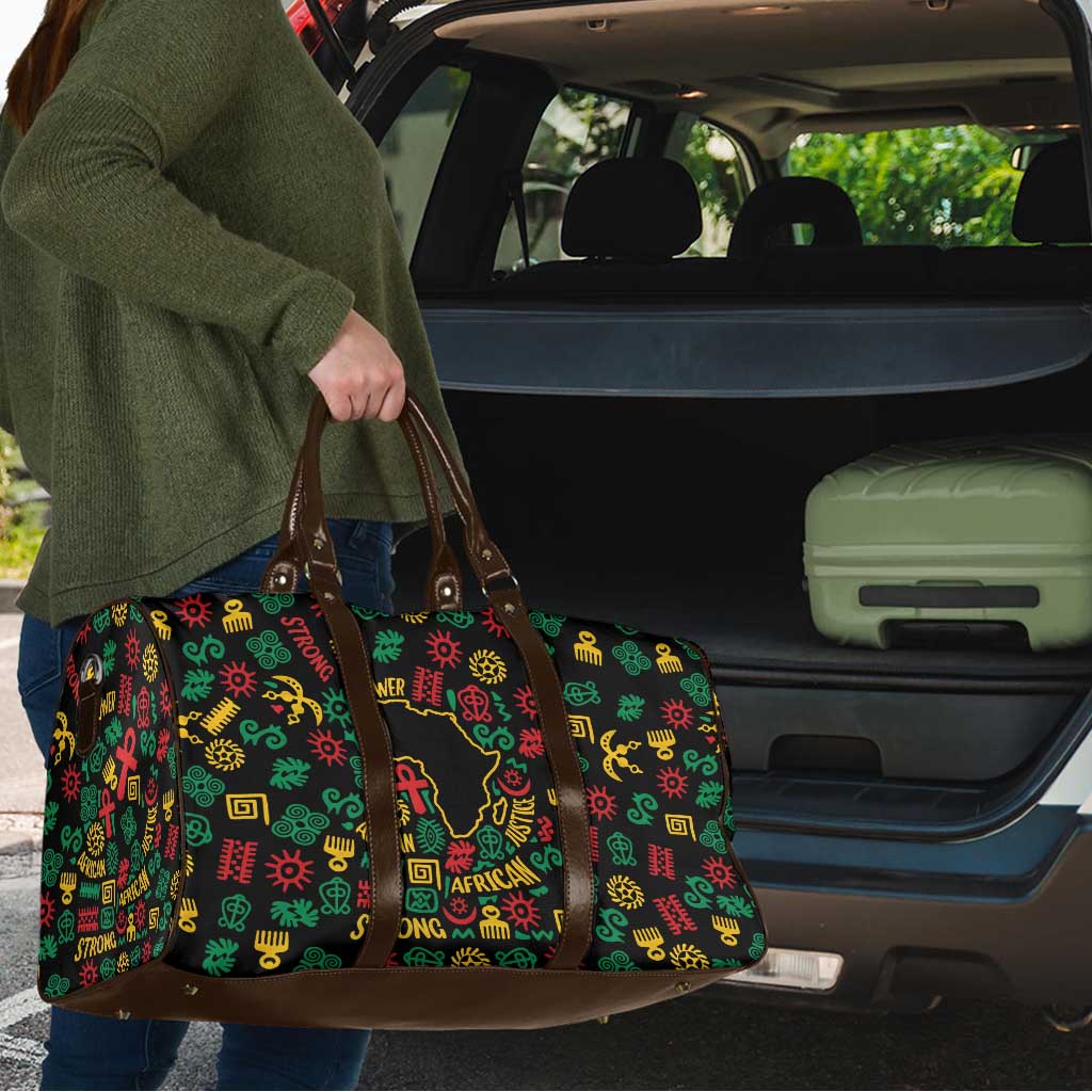 African Map Symbol Travel Bag with Red Yellow Green Tribal Symbols and Empowering Pattern - Wonder Print Shop