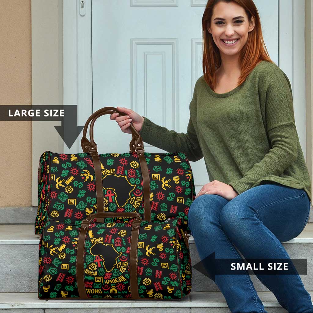 African Map Symbol Travel Bag with Red Yellow Green Tribal Symbols and Empowering Pattern - Wonder Print Shop