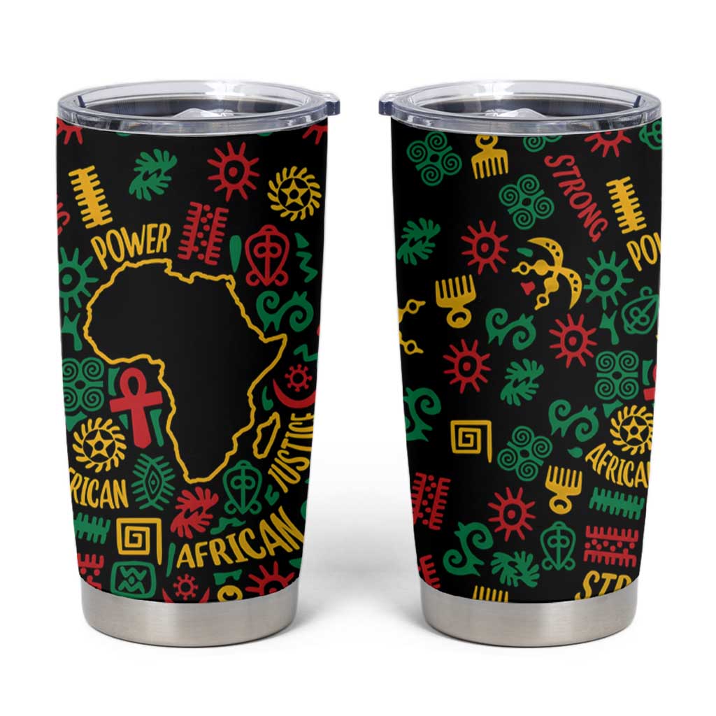 African Map Symbol Tumbler Cup with Red Yellow Green Tribal Symbols and Empowering Pattern - Wonder Print Shop