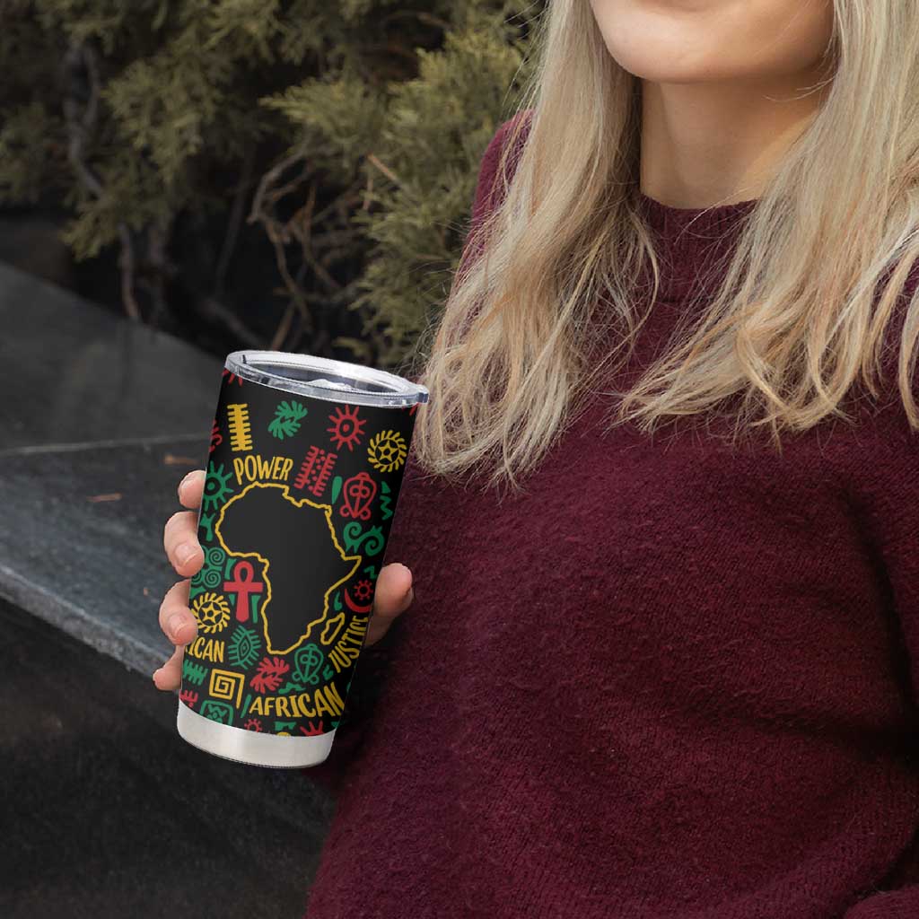 African Map Symbol Tumbler Cup with Red Yellow Green Tribal Symbols and Empowering Pattern - Wonder Print Shop