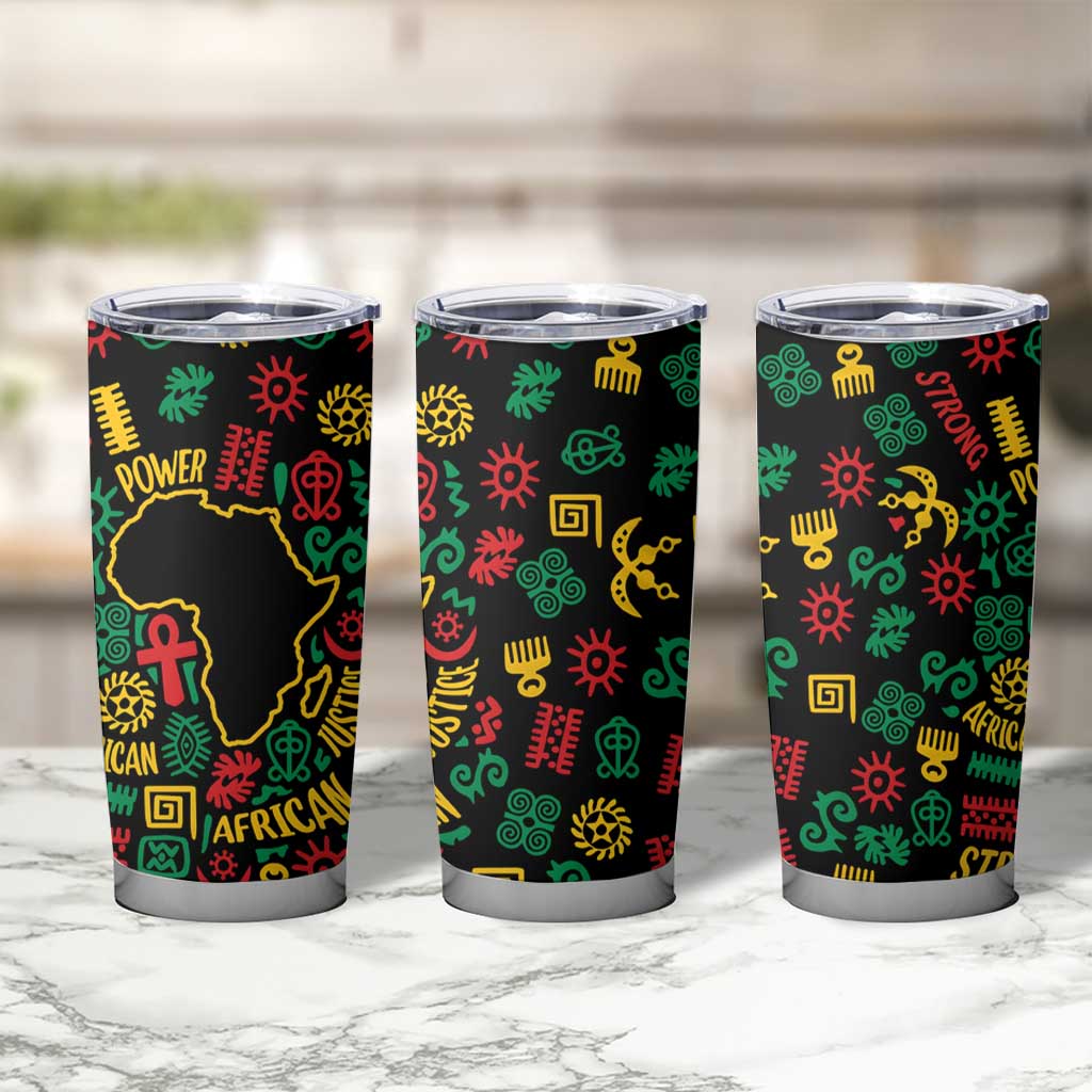 African Map Symbol Tumbler Cup with Red Yellow Green Tribal Symbols and Empowering Pattern - Wonder Print Shop