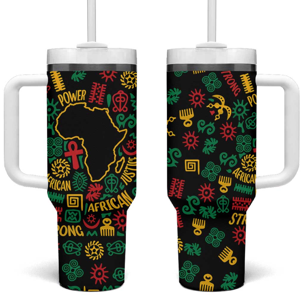 African Map Symbol Tumbler With Handle with Red Yellow Green Tribal Symbols and Empowering Pattern - Wonder Print Shop