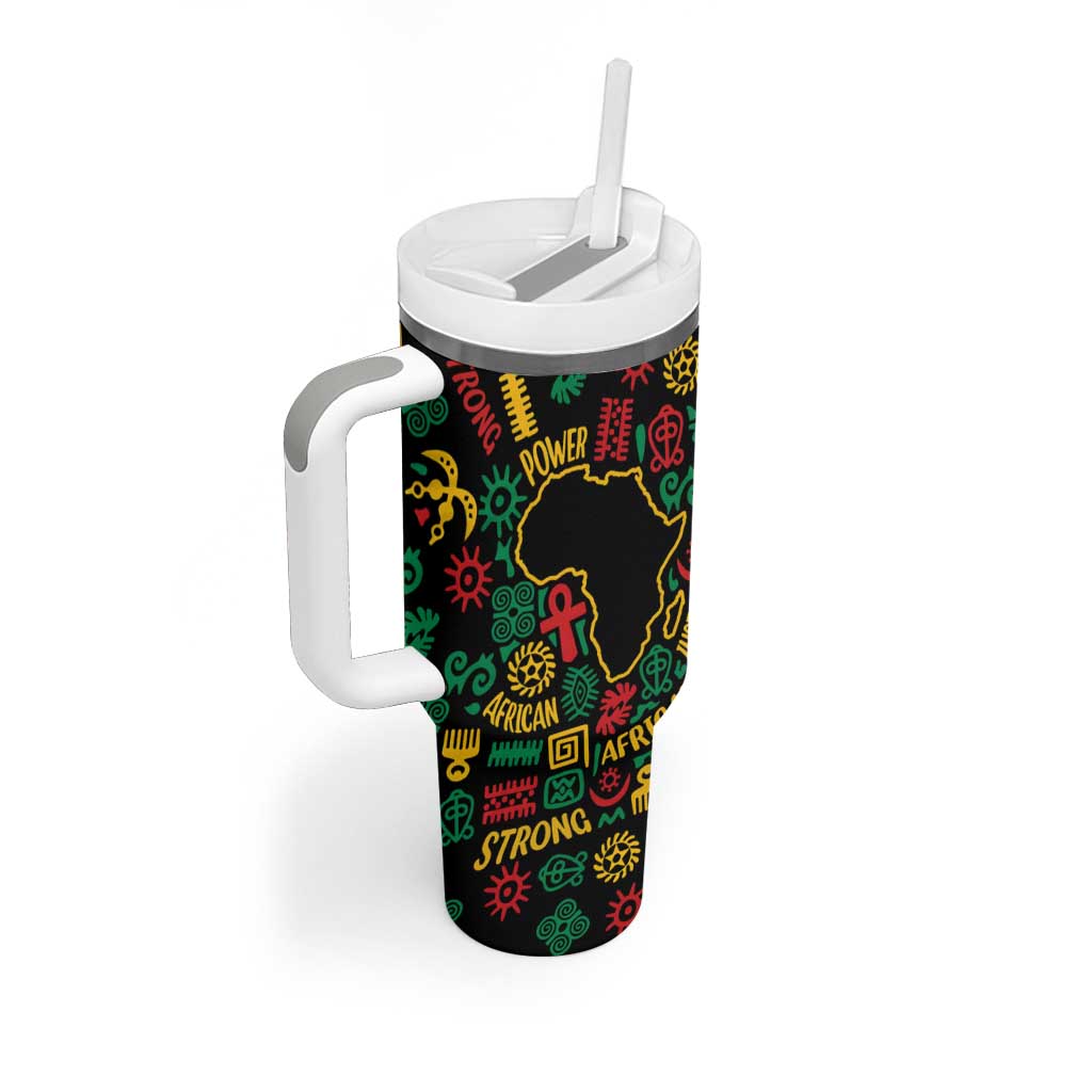 African Map Symbol Tumbler With Handle with Red Yellow Green Tribal Symbols and Empowering Pattern - Wonder Print Shop