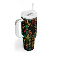 African Map Symbol Tumbler With Handle with Red Yellow Green Tribal Symbols and Empowering Pattern - Wonder Print Shop