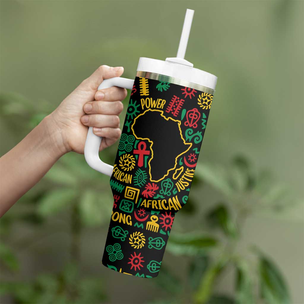 African Map Symbol Tumbler With Handle with Red Yellow Green Tribal Symbols and Empowering Pattern - Wonder Print Shop