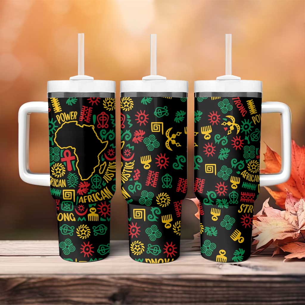 African Map Symbol Tumbler With Handle with Red Yellow Green Tribal Symbols and Empowering Pattern - Wonder Print Shop