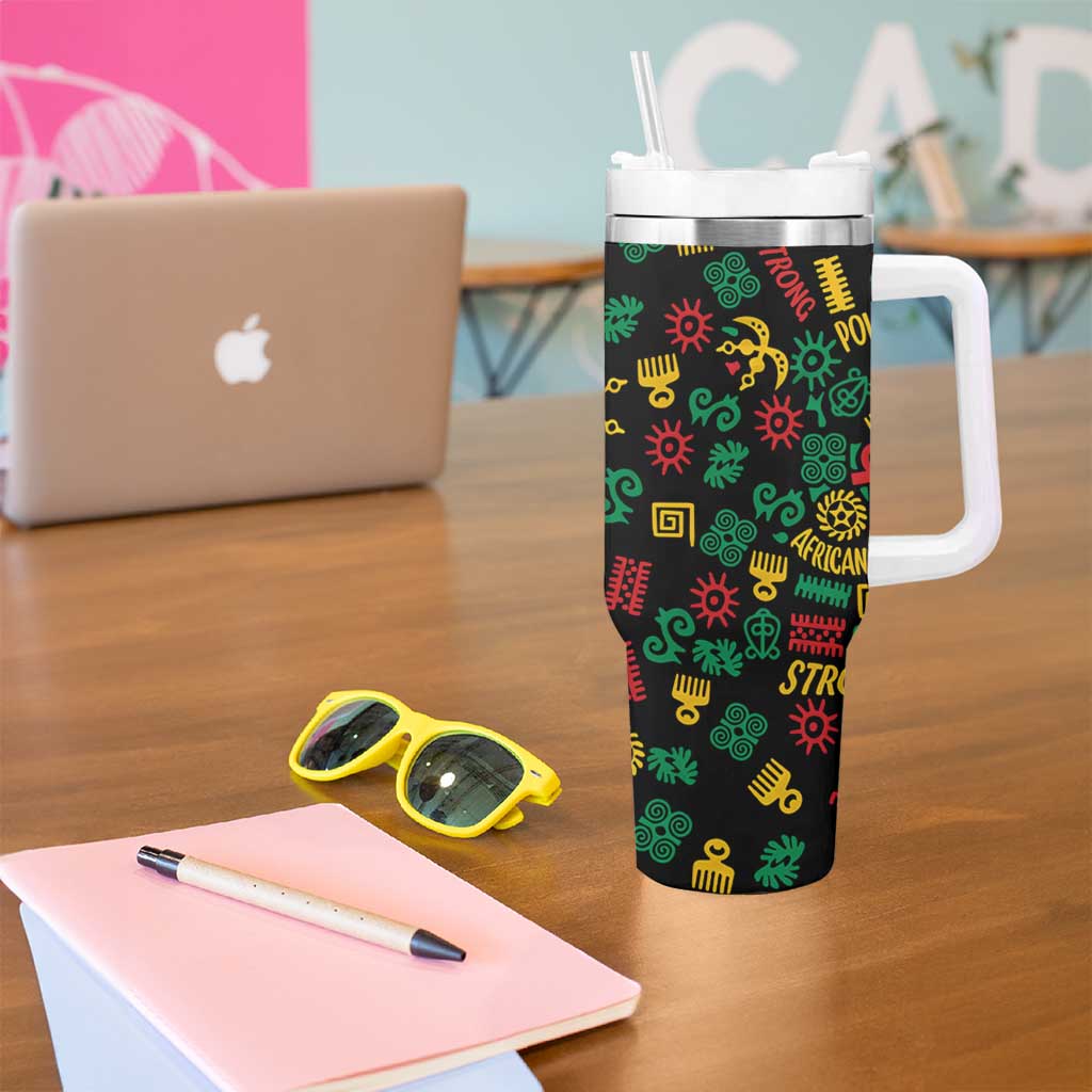 African Map Symbol Tumbler With Handle with Red Yellow Green Tribal Symbols and Empowering Pattern - Wonder Print Shop