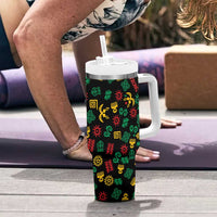 African Map Symbol Tumbler With Handle with Red Yellow Green Tribal Symbols and Empowering Pattern - Wonder Print Shop