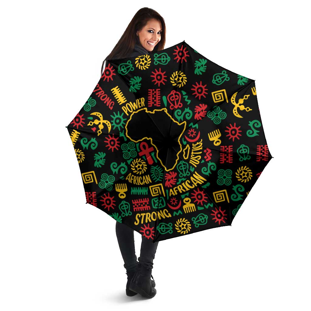 African Map Symbol Umbrella with Red Yellow Green Tribal Symbols and Empowering Pattern - Wonder Print Shop