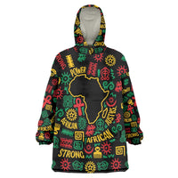 African Map Symbol Wearable Blanket Hoodie with Red Yellow Green Tribal Symbols and Empowering Pattern - Wonder Print Shop