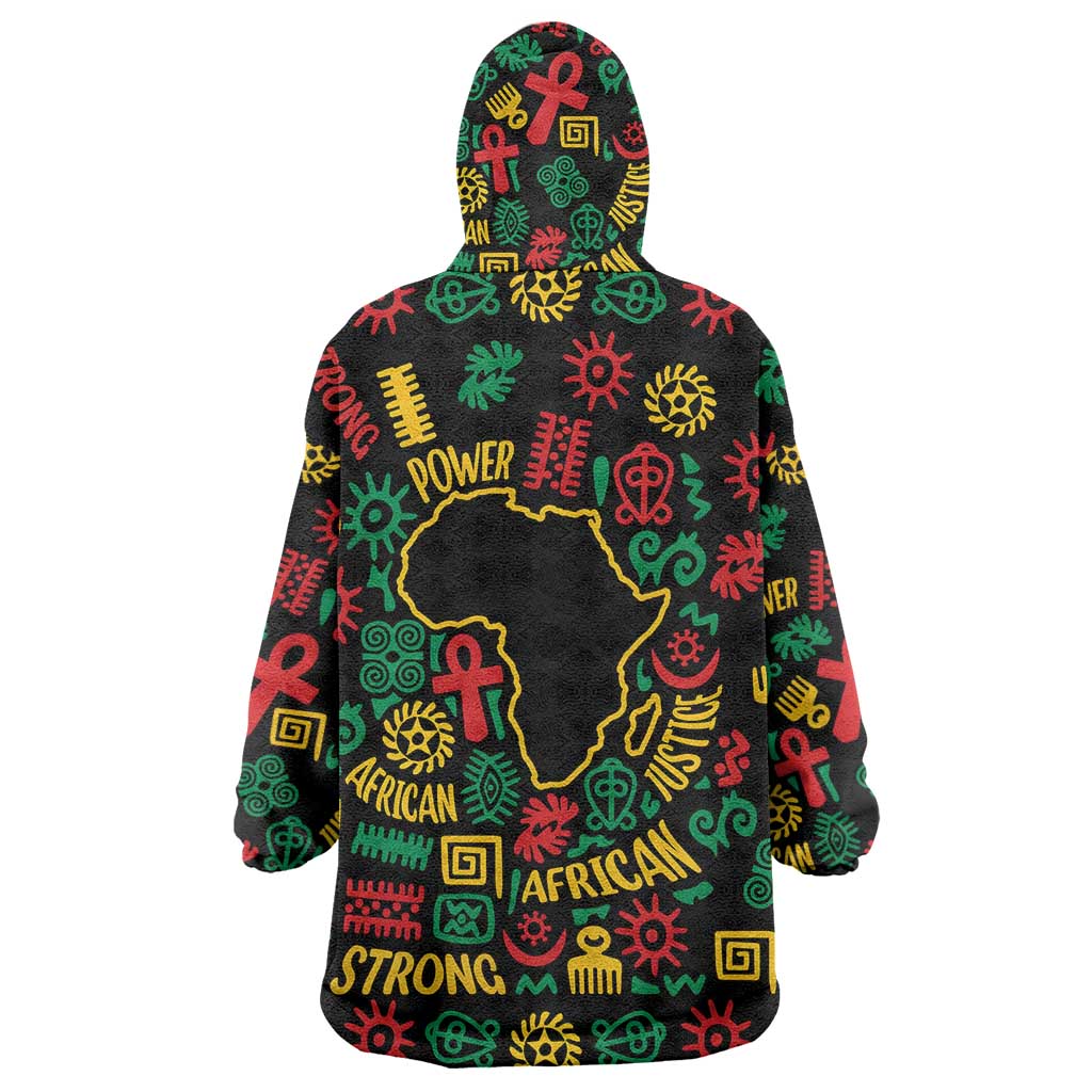African Map Symbol Wearable Blanket Hoodie with Red Yellow Green Tribal Symbols and Empowering Pattern - Wonder Print Shop