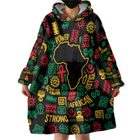 African Map Symbol Wearable Blanket Hoodie with Red Yellow Green Tribal Symbols and Empowering Pattern - Wonder Print Shop