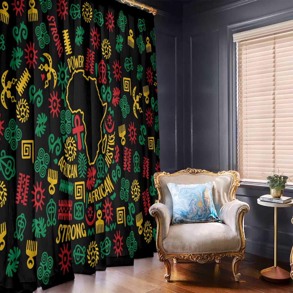 African Map Symbol Window Curtain with Red Yellow Green Tribal Symbols and Empowering Pattern - Wonder Print Shop