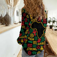 African Map Symbol Women Casual Shirt with Red Yellow Green Tribal Symbols and Empowering Pattern - Wonder Print Shop